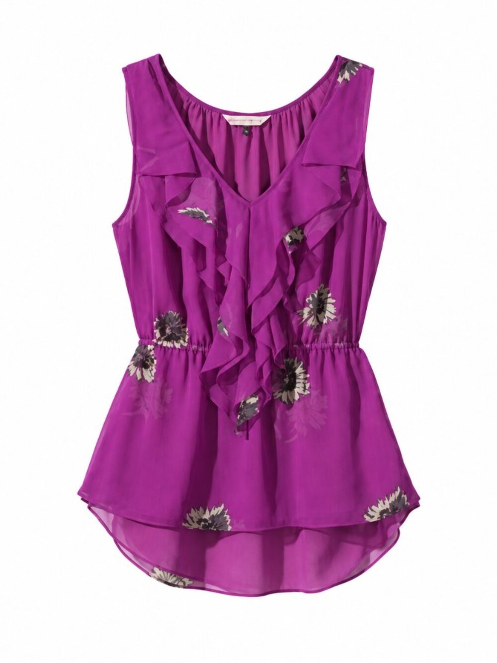 Rebecca Taylor Purple Floral Ruffle Sleeveless Peplum Blouse Size 2